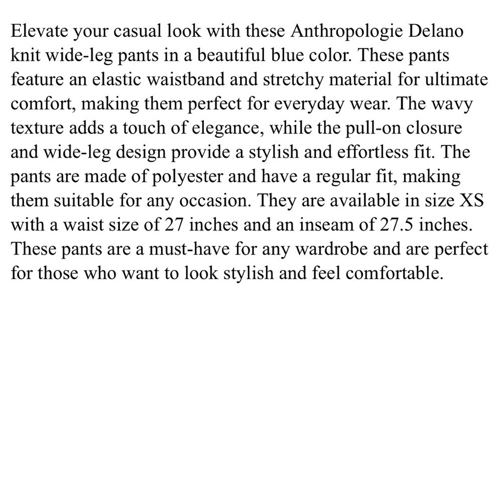 Anthropologie Delano Knit Wide Leg Pants Pull-On Blue Wavy Women’s Size XS - Picture 7 of 7